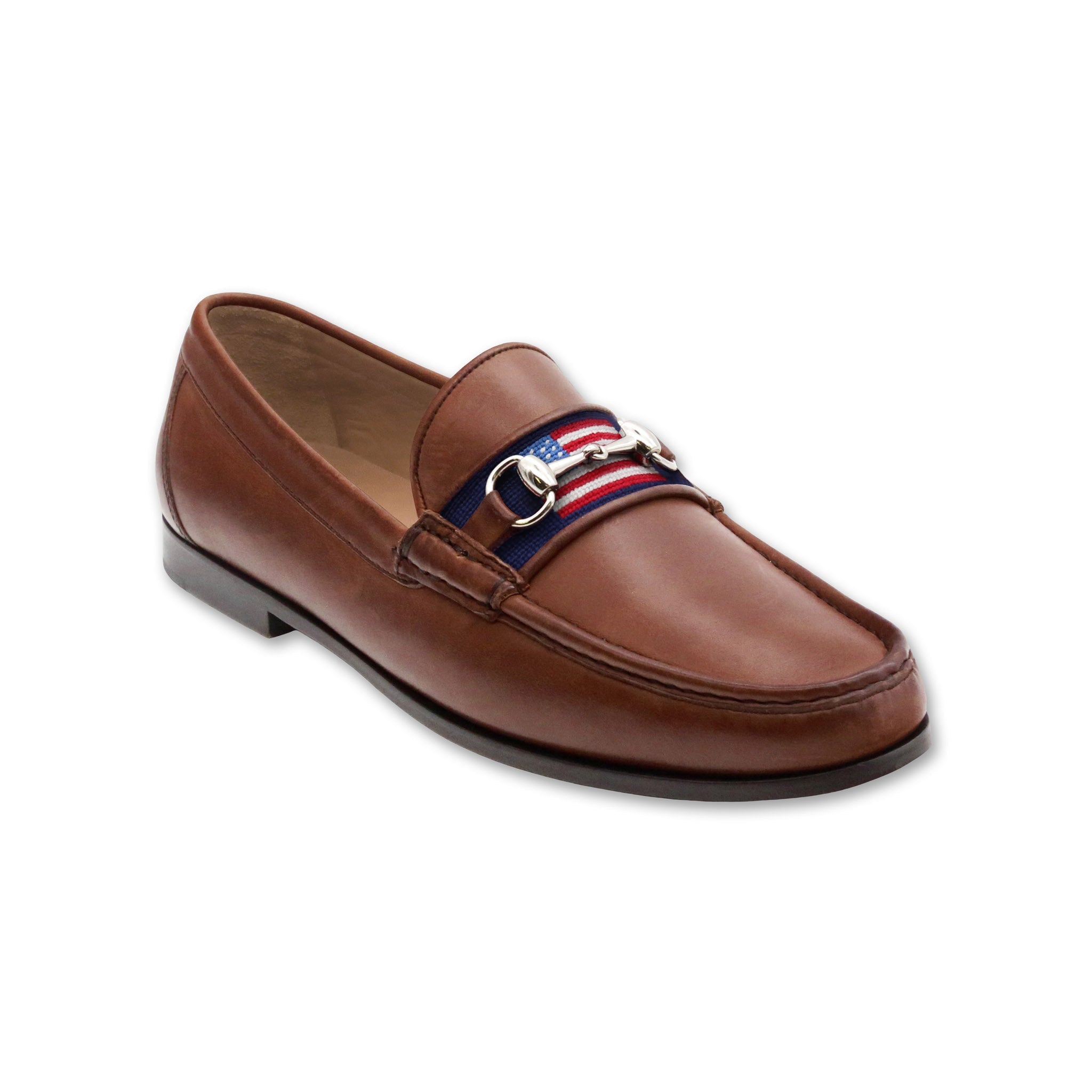 American Flag Downing Bit Loafers (Dark Navy) (Chestnut Leather)