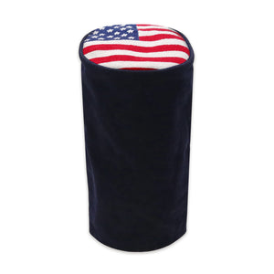 Wax canva cylinder headcover with needlepoint top featuring American flag design