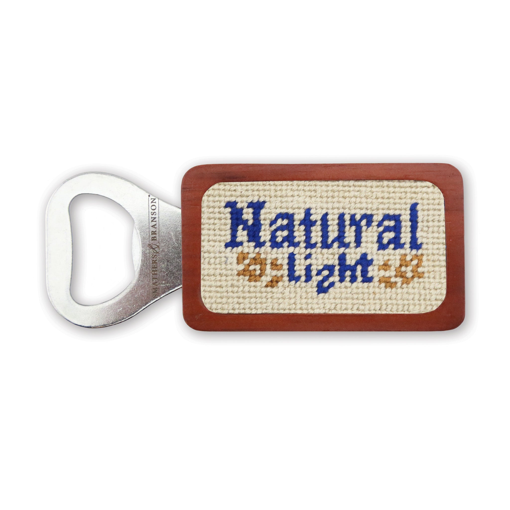 Anheuser-Busch Natural Light light khaki bottle opener featuring the Natural Light logo, designed for easy bottle opening.