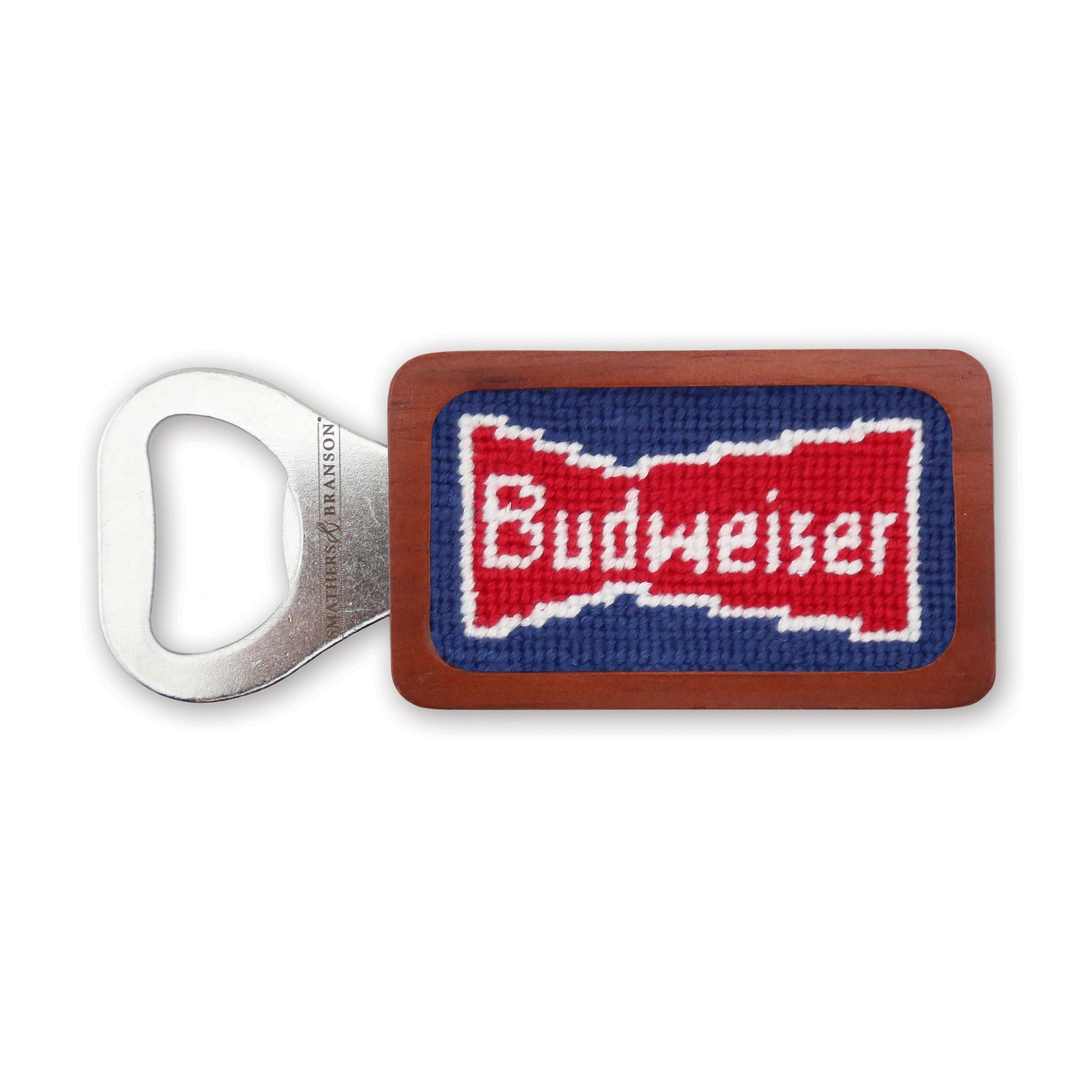 Anheuser-Busch vintage Budweiser classic navy bottle opener featuring the Budweiser logo, designed for opening bottles in style.