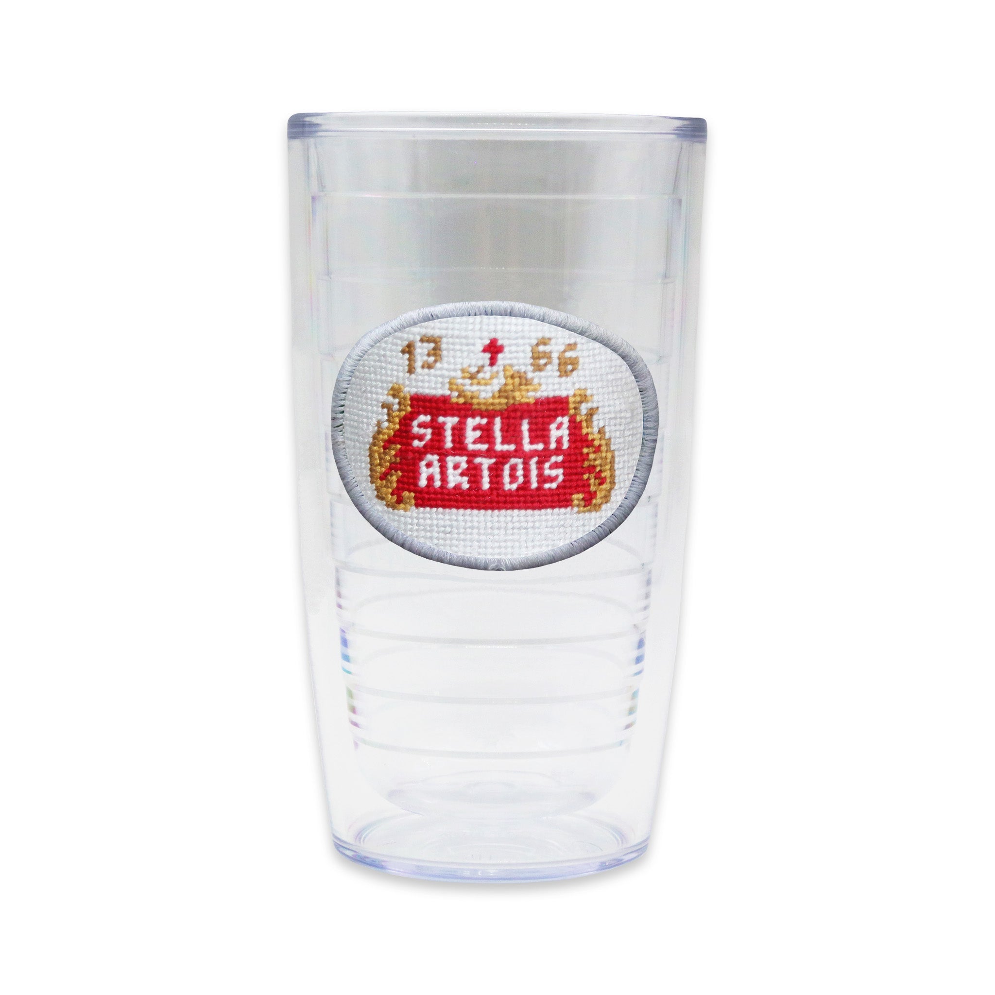 Tervis Tumbler with Stella Artois needlepoint patch