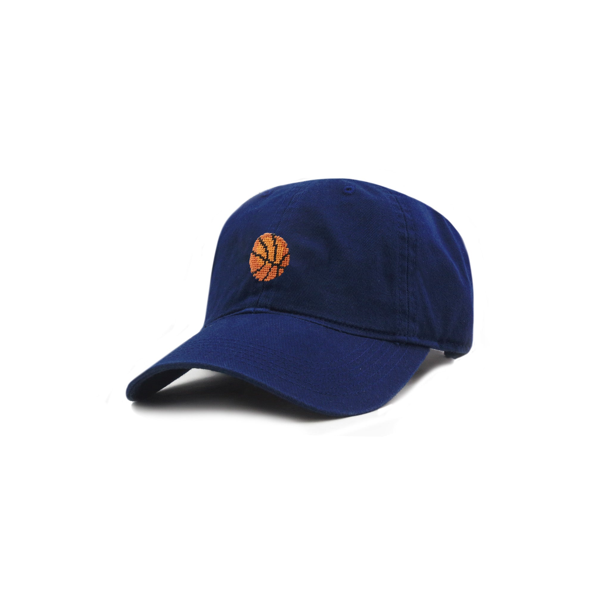 Six-panel cotton hat in grey featuring a stitched orange basketball with black lines on the front.