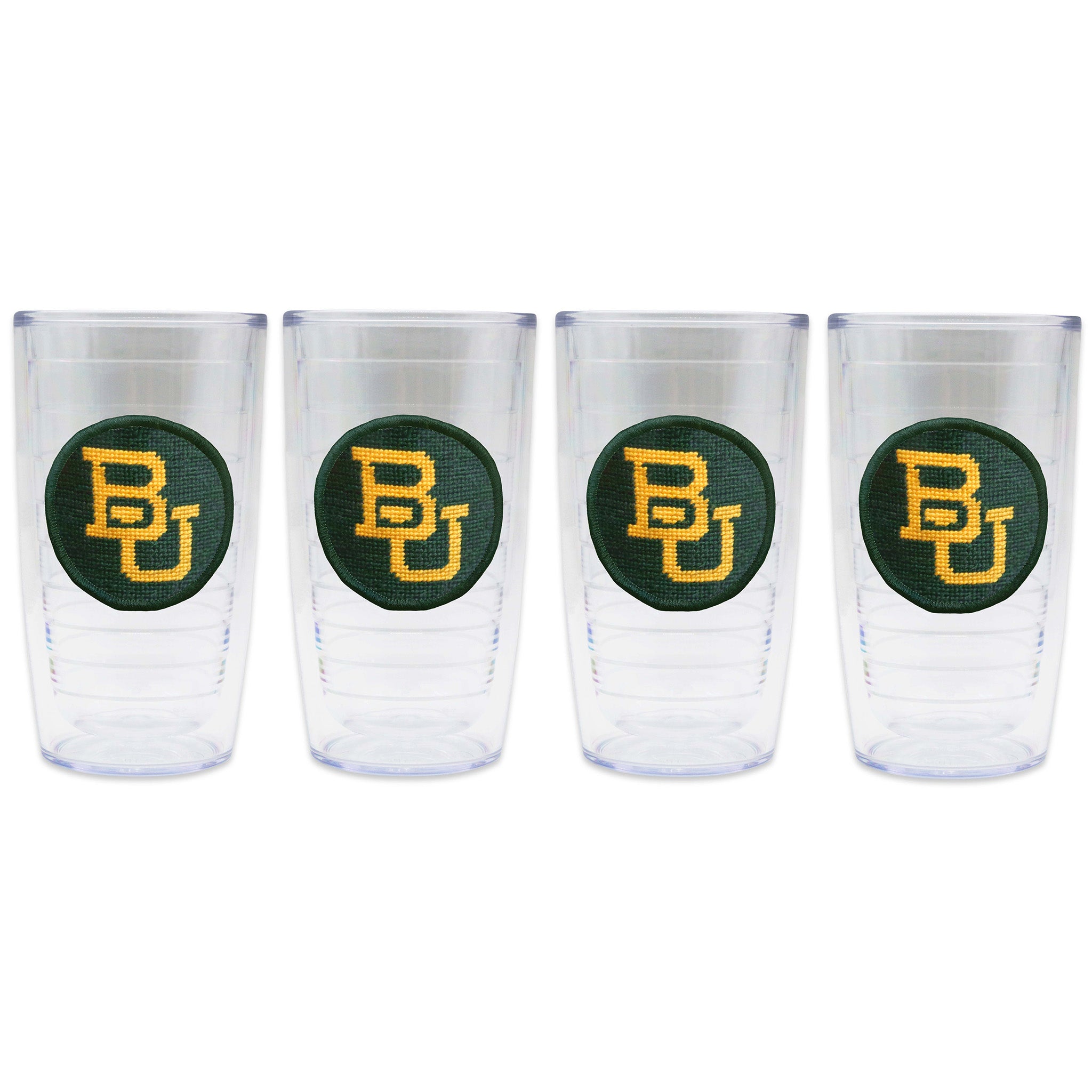 4 set of Tervis Tumblers with Baylor logo needlepoint patch