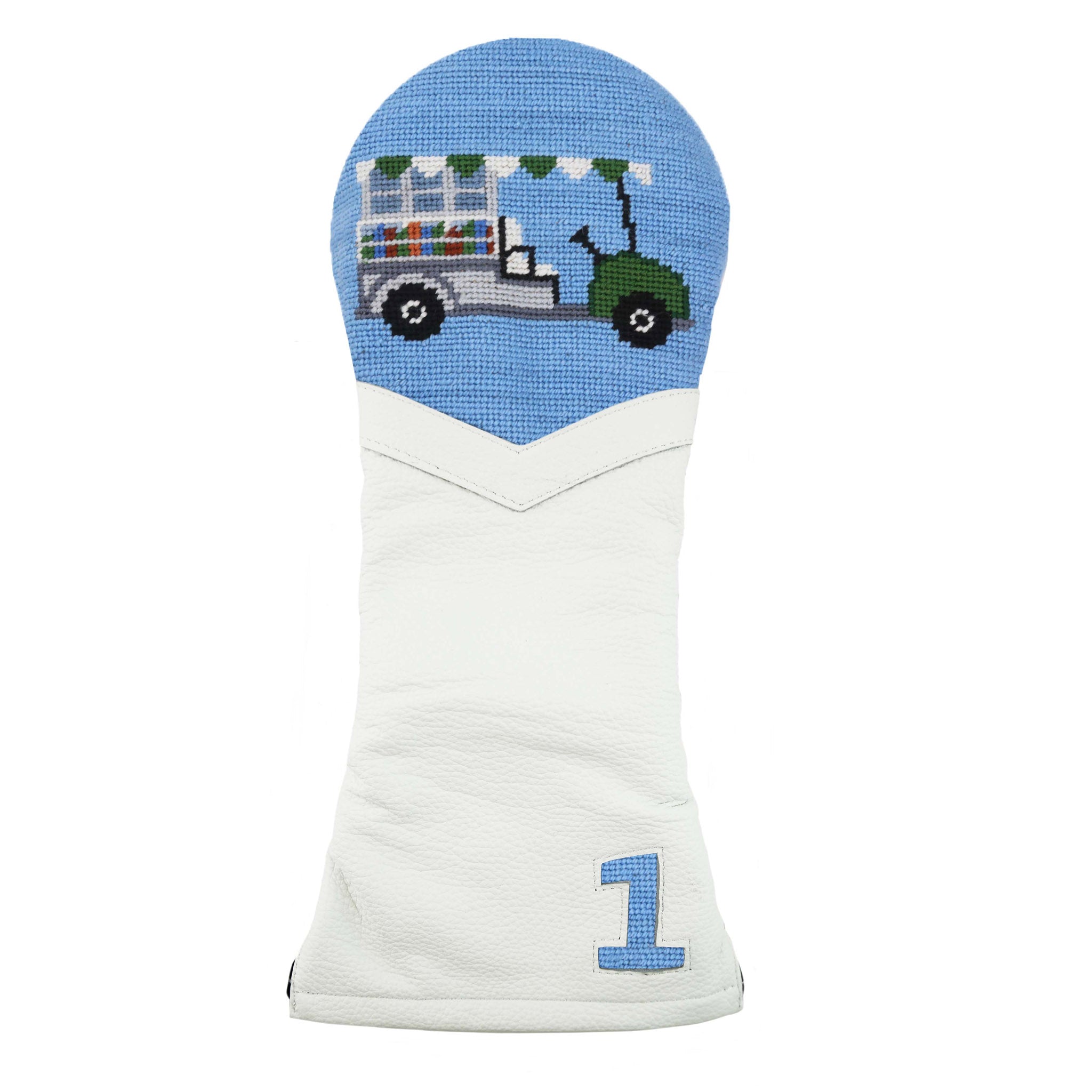 Beverage Cart Driver Headcover (Light Blue) (White Leather) (Final Sale)