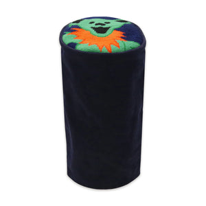 Wax canva cylinder headcover with needlepoint top featuring dancing bear design