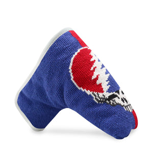 side view of needlepoint Big Steal Your Face Putter Headcover