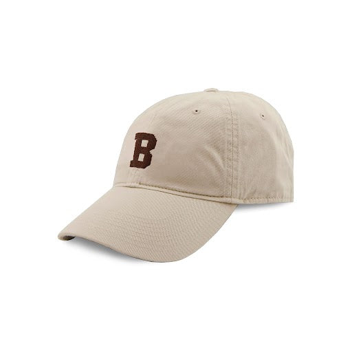 Brown University “B” needlepoint design on the front of a stone six-panel cotton hat.