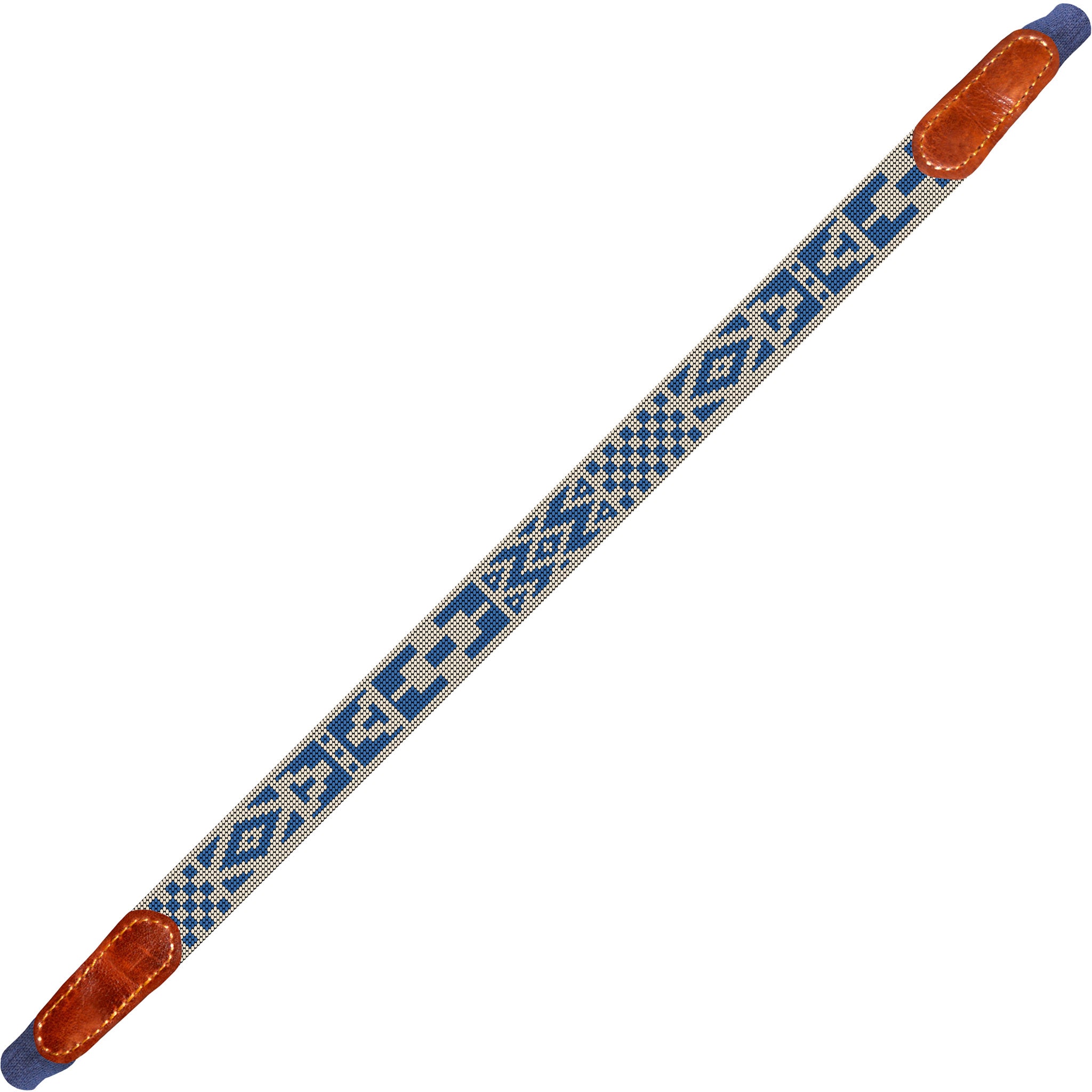 Shows the full length of the strap with detailed needlepoint and cotton wrapped connectors.