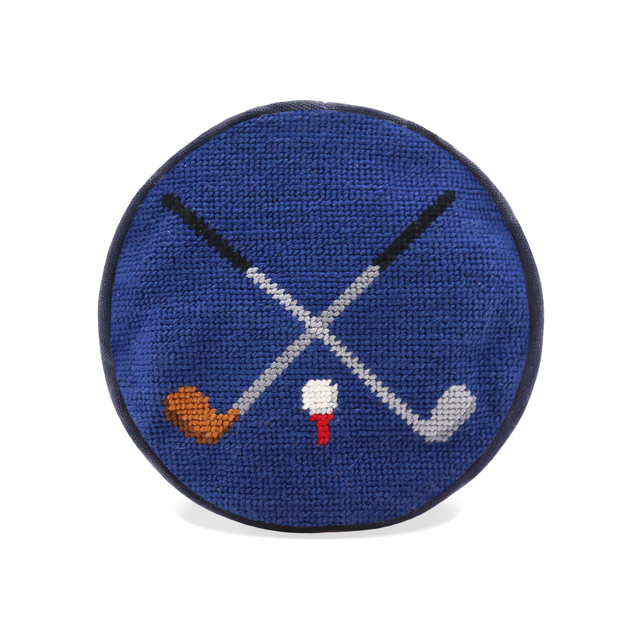 Crossed clubs needlepoint circular top