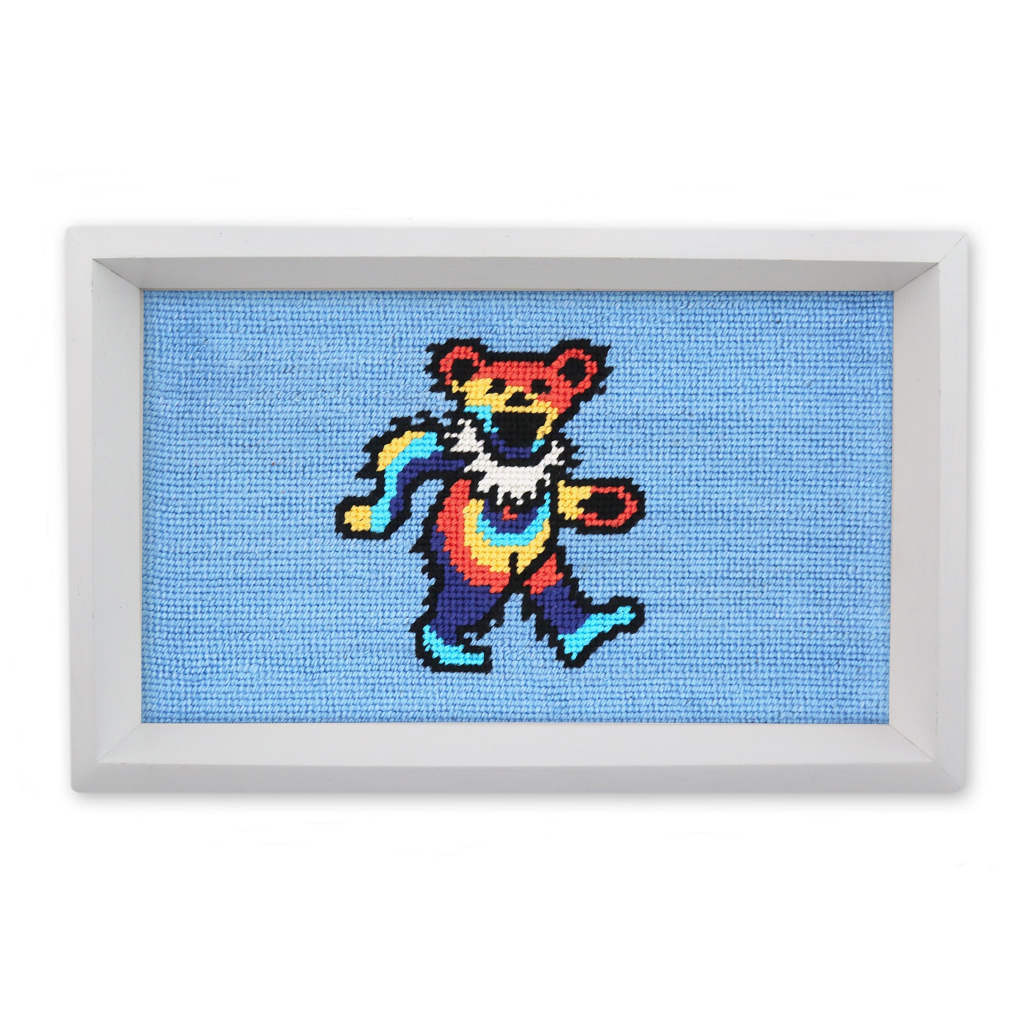 Dancing Bear Tie Dye Valet Tray (Light Blue) (White Wood)
