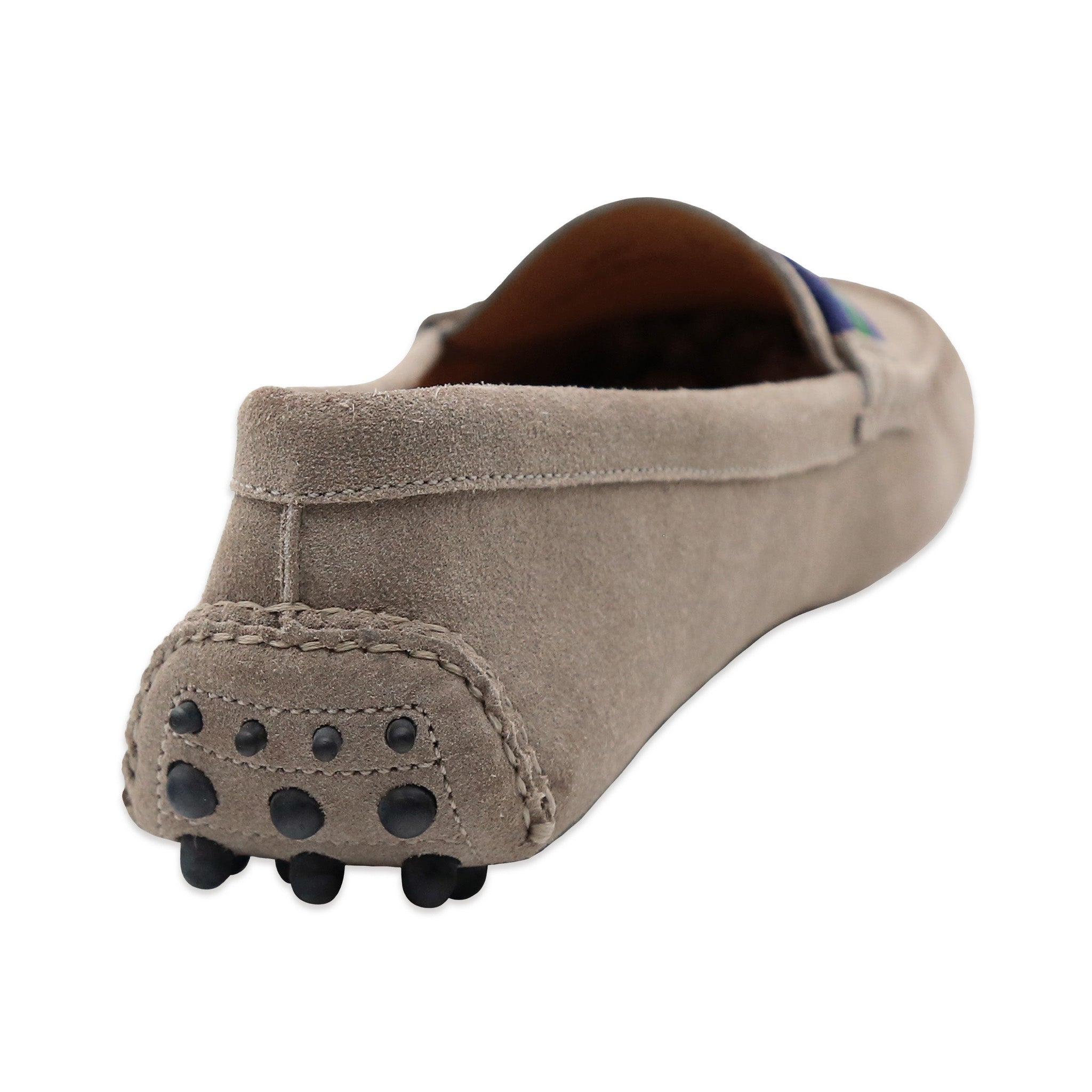 back views show soft smoke suede detailing and a classic design