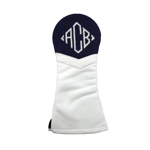 Dark navy fairway headcover featuring Diamond 42 monogram in white thread