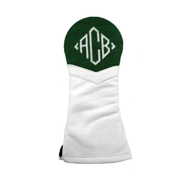 Hunter green fairway headcover featuring Diamond 42 monogram in white thread