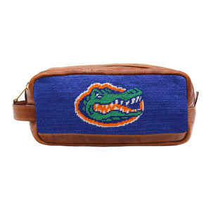 Florida toiletry bag featuring the Florida logo with full grain Italian leather trim and zipper closure.