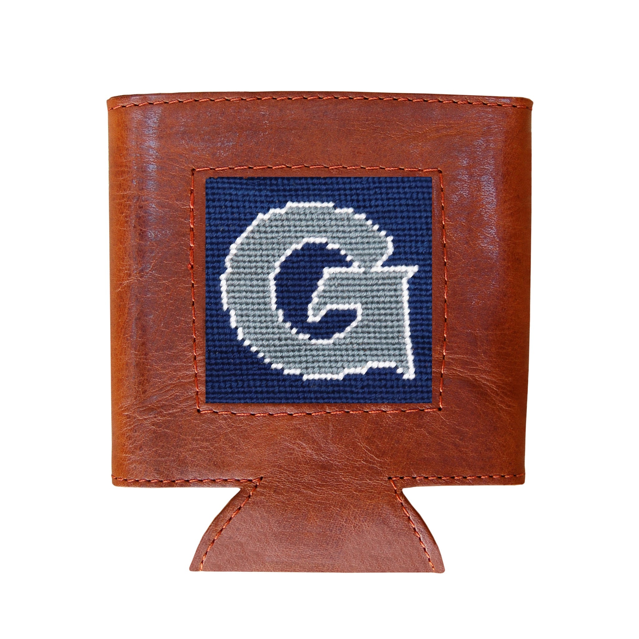 Dark navy can cooler with the gray Georgetown “G” logo.