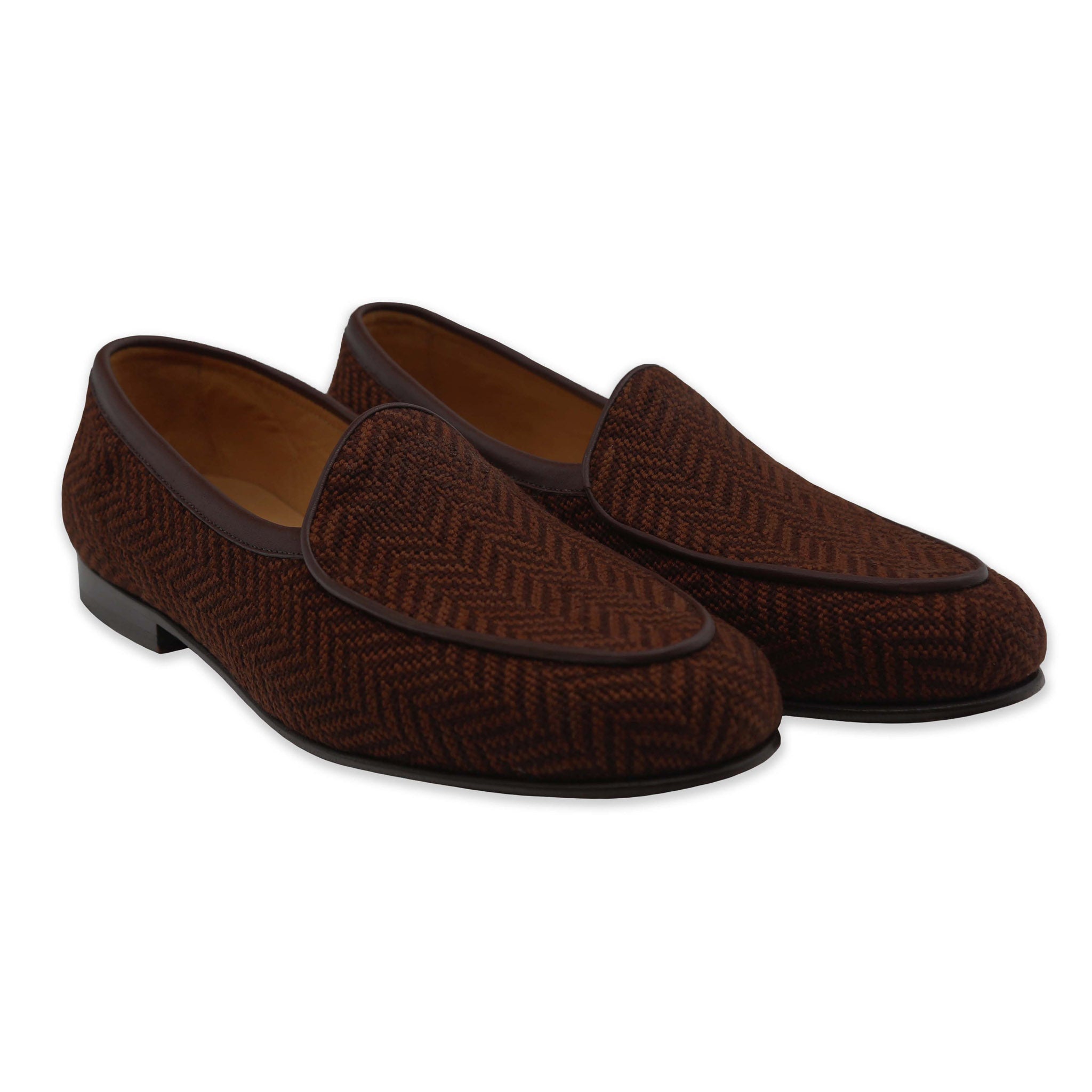 Brown Herringbone Belgian Loafers