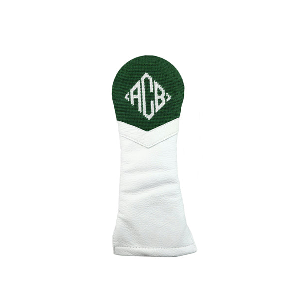 Hunter green hybrid headcover featuring Diamond 32 monogram stitched in white thread