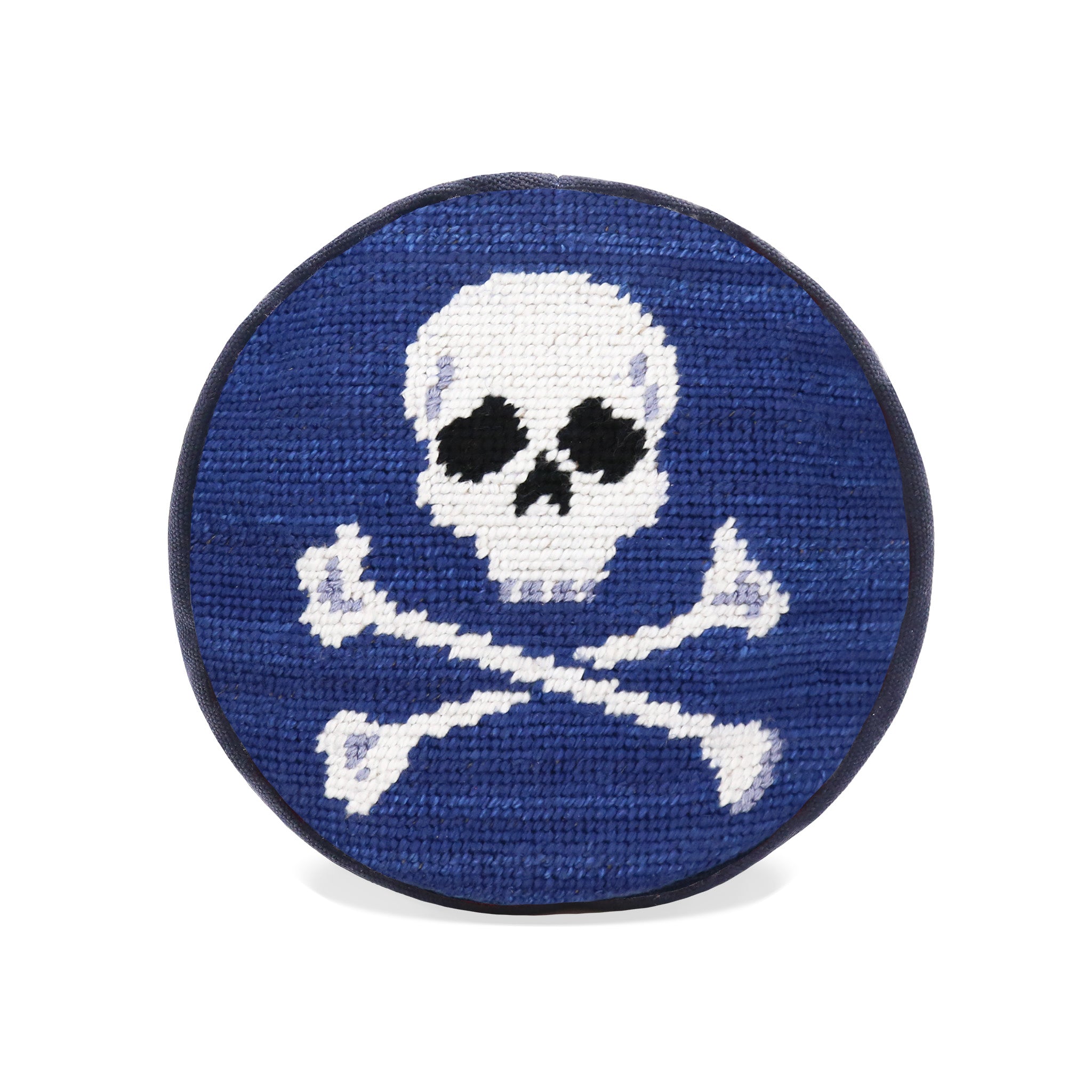 Skull and cross bone needlepoint circular top