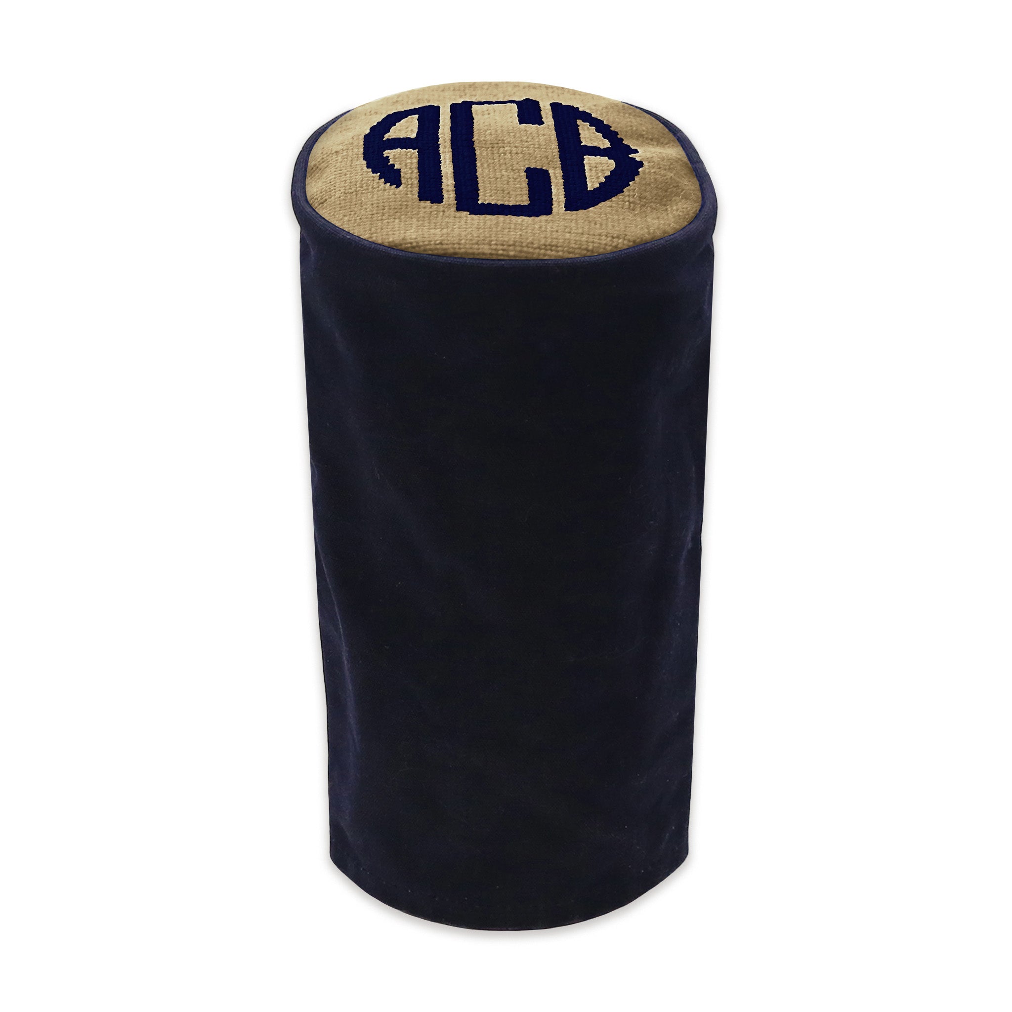 Monogrammed wax canvas cylinder headcover with needlepoint top