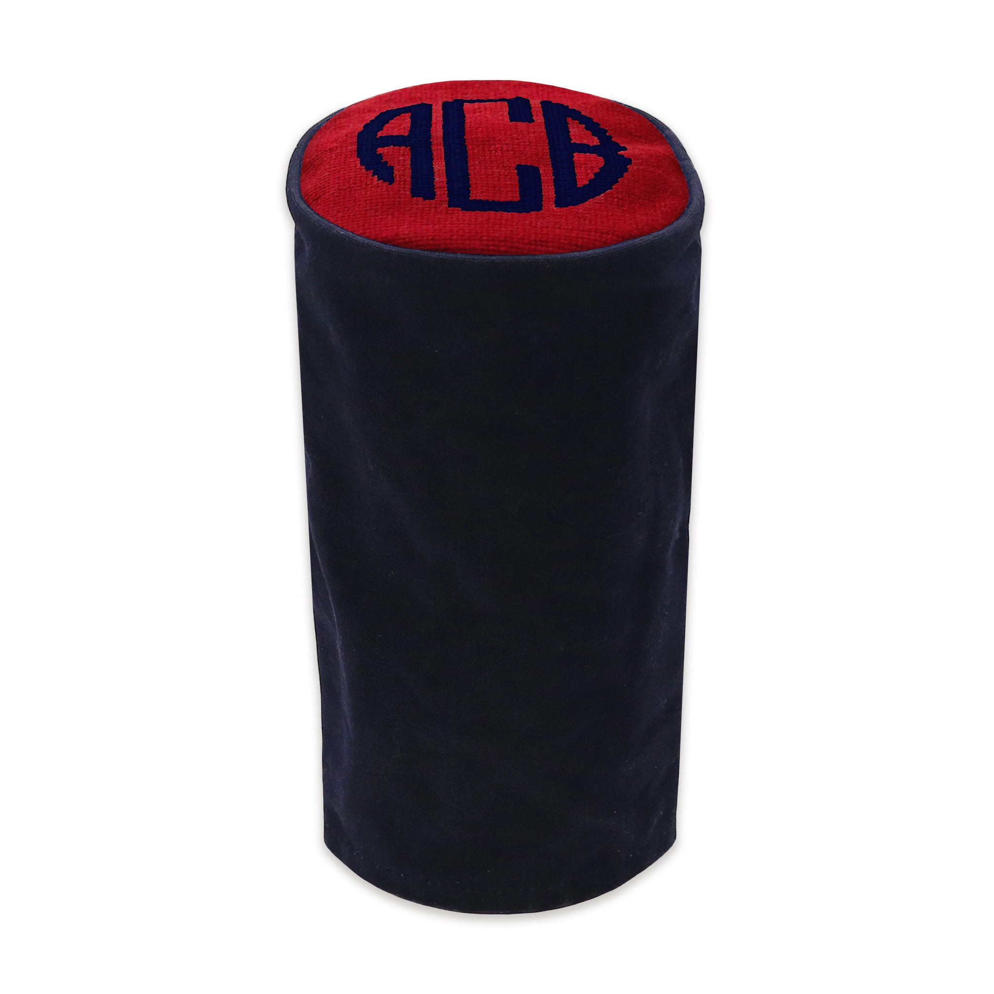 Monogrammed wax canvas cylinder headcover with needlepoint top