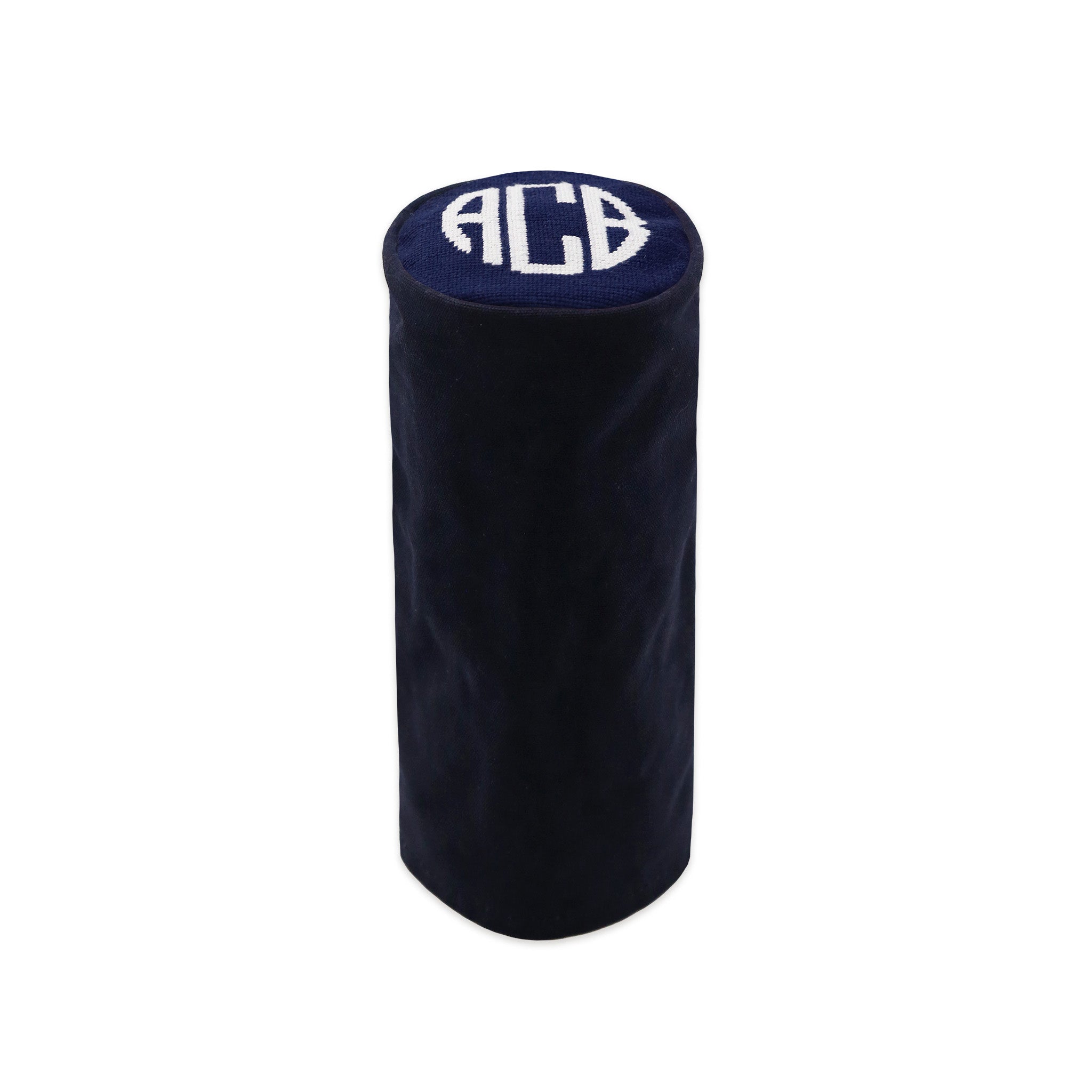 Monogrammed wax canvas cylinder headcover with needlepoint top