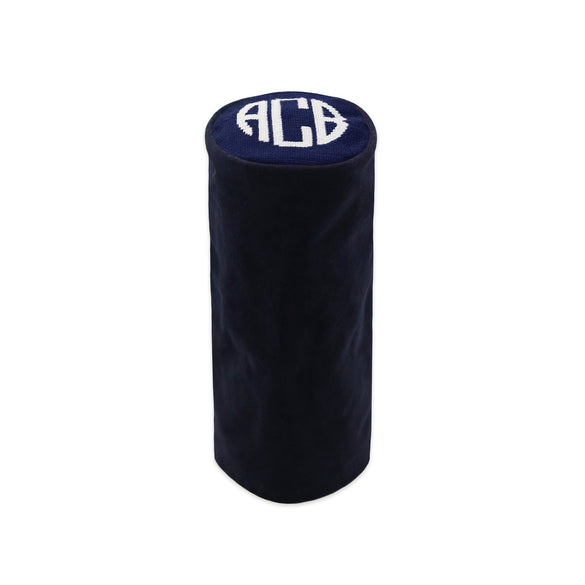 Monogrammed wax canvas cylinder headcover with needlepoint top