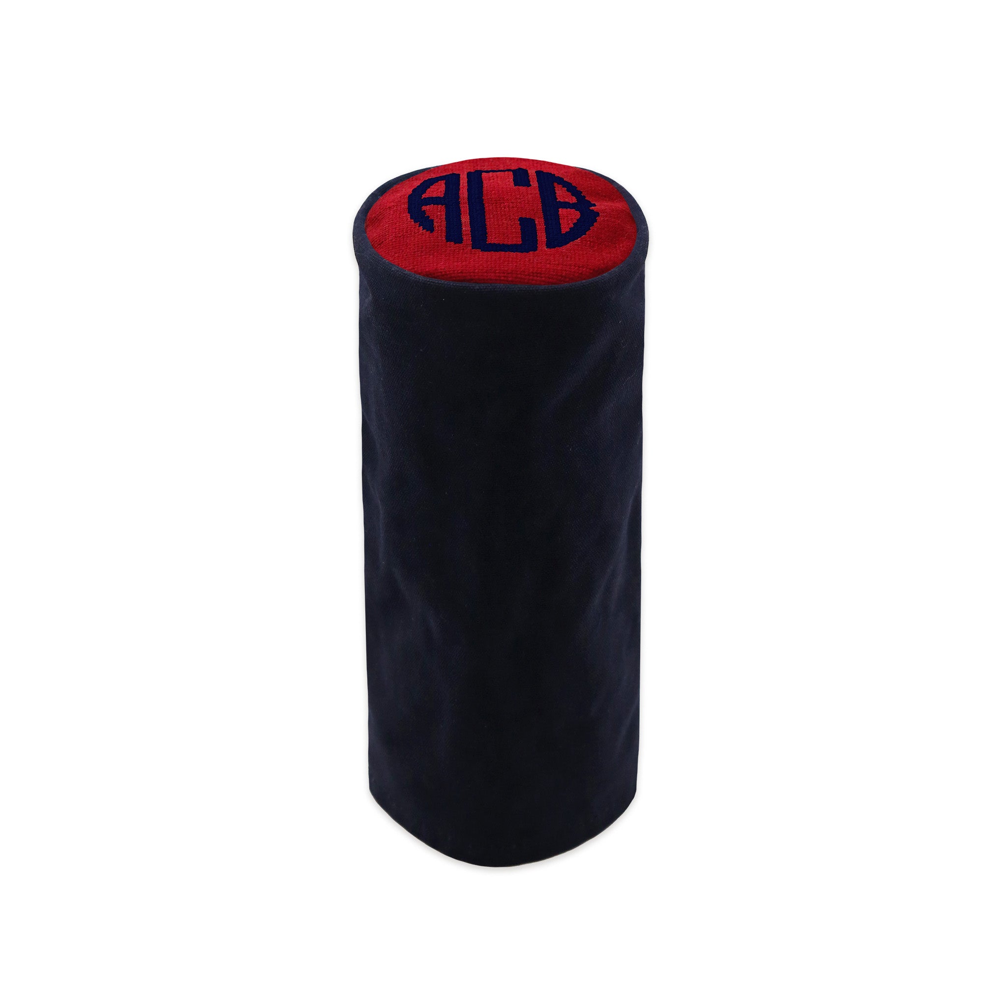 Monogrammed wax canvas cylinder headcover with needlepoint top
