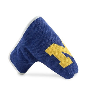 side view of needlepoint Michigan Putter Headcover (Classic Navy)