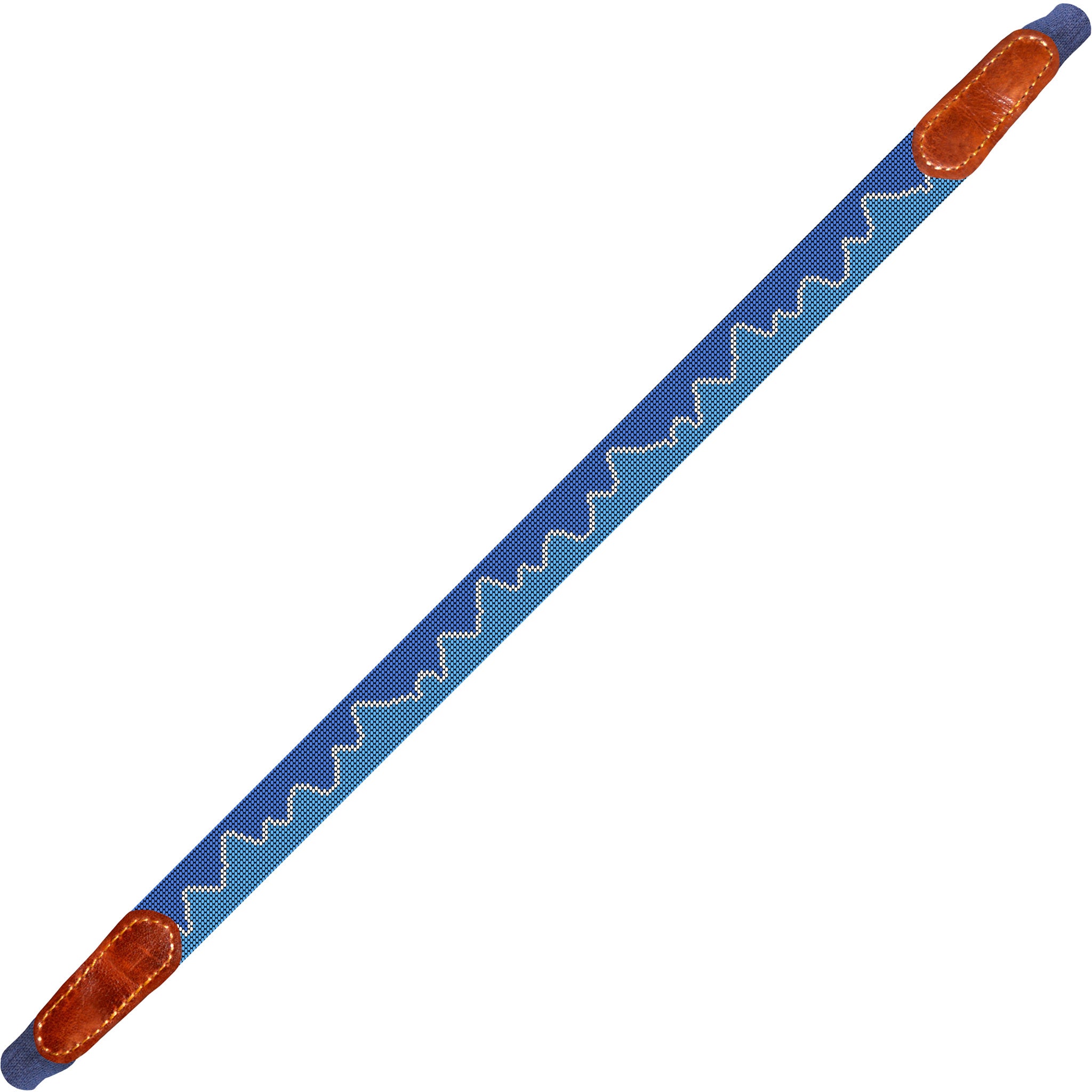 Shows the full length of the strap with detailed needlepoint and cotton wrapped connectors.