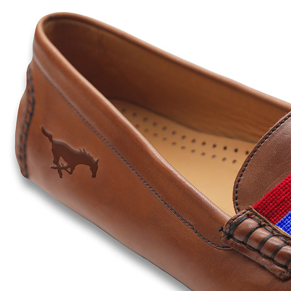 SMU Surcingle Driving Shoes (Red-Royal) (Chestnut Leather-Logo)