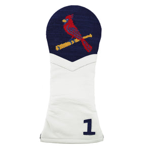 White golf headcover with Cardinals logo with dark navy background