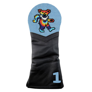 Dancing Bears Tie Dye Driver Headcover (Light Blue) (Black Leather)