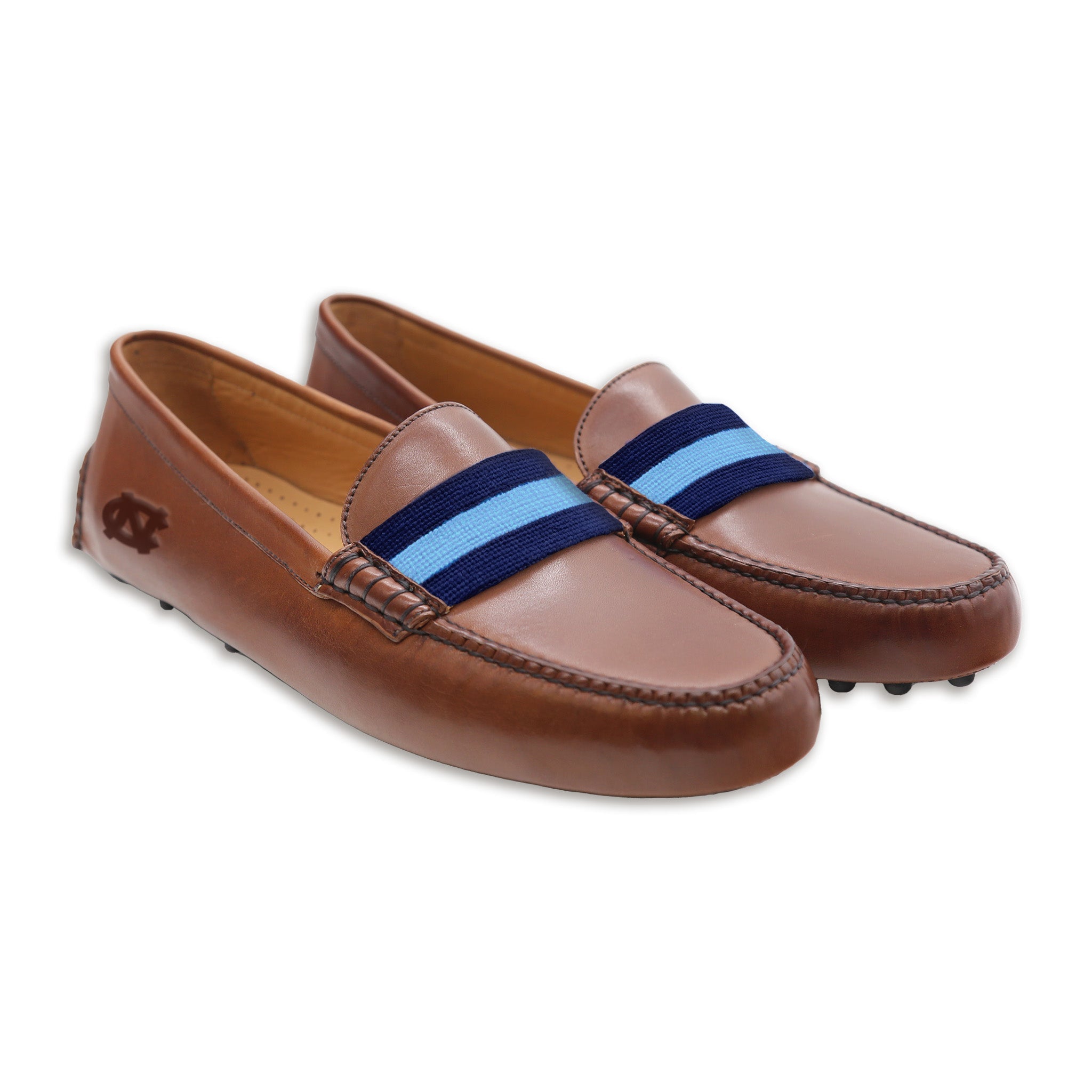 UNC Surcingle Driving Shoes (Dark Navy-Light Blue) (Chestnut Leather-Logo) Size 10 / Dark Navy at Smathers and Branson UNC Surcingle Driving Shoes (Dark Navy-Light Blue) (Chestnut Leather-Logo) Size 10 / Dark Navy at Smathers and Branson