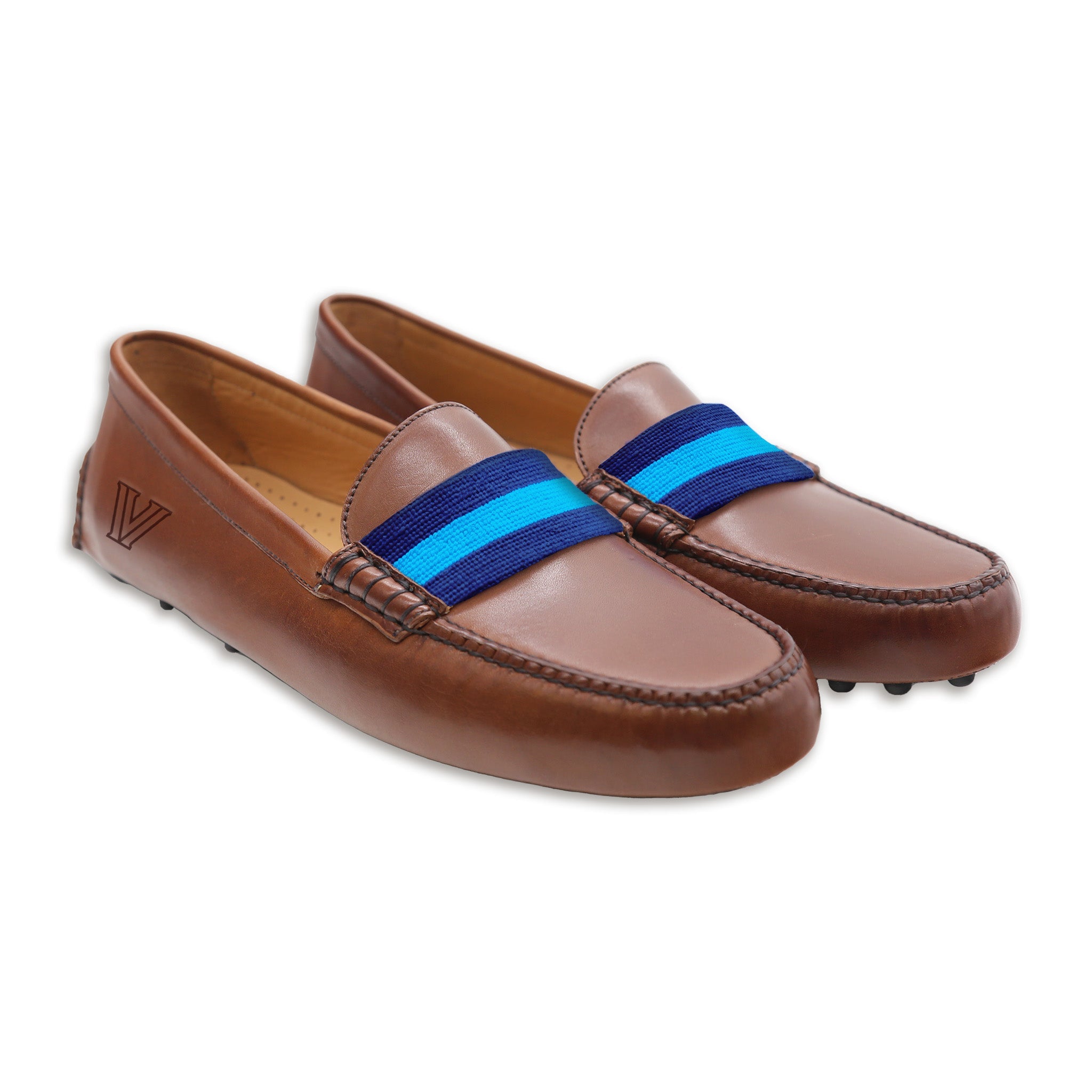 Villanova Surcingle Driving Shoes (Classic Navy-Azure) (Chestnut Leather-Logo)