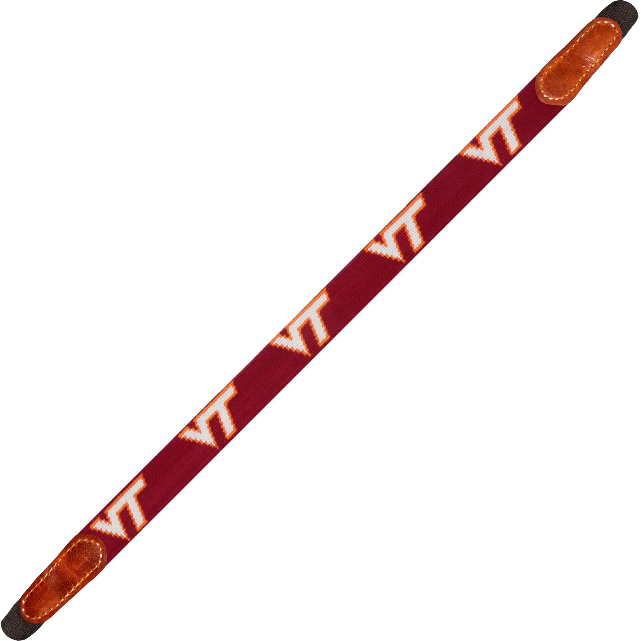 Shows the full length of the strap with detailed needlepoint and cotton wrapped connectors.