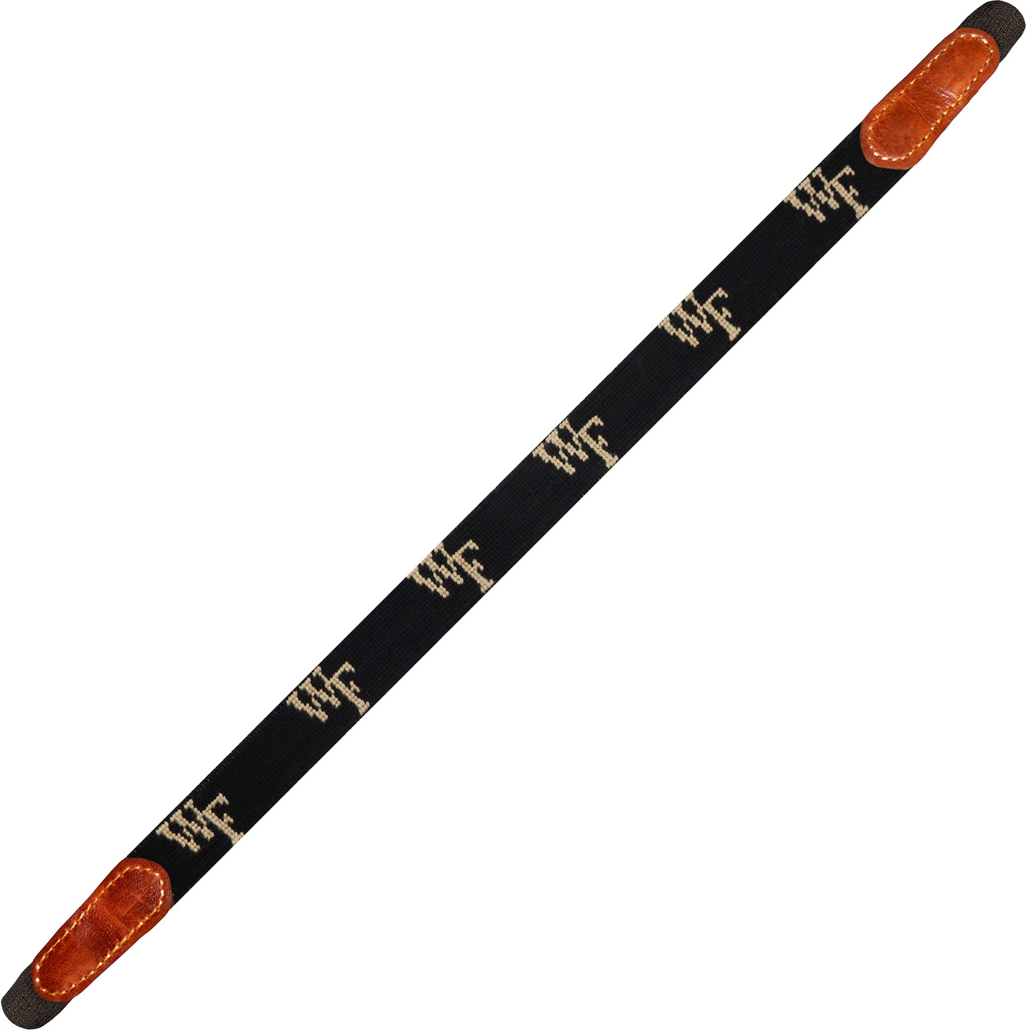 shows the full length of the strap with detailed needlepoint and Cotton wrapped connectors