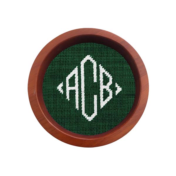 Hunter green wine bottle coaster featuring Diamond 42 monogram
