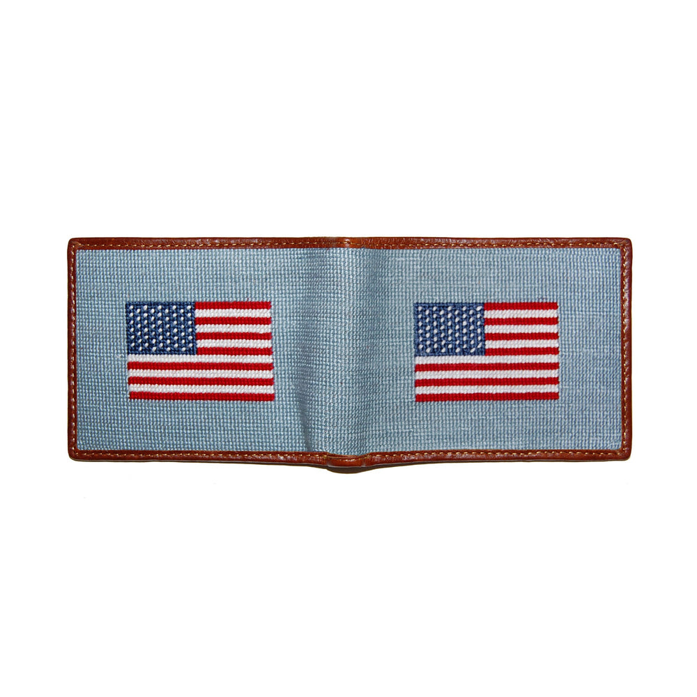 Smathers and Branson American Flag Antique Blue Needlepoint Bi-Fold Wallet  
