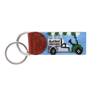 Smathers and Branson Beverage Cart Light Blue Needlepoint Key Fob  