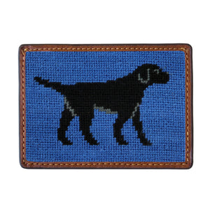 Smathers and Branson Black Lab Walking Blueberry Needlepoint Credit Card Wallet Front side