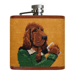 Smathers and Branson Boozehound Mustard Needlepoint Flask Front 