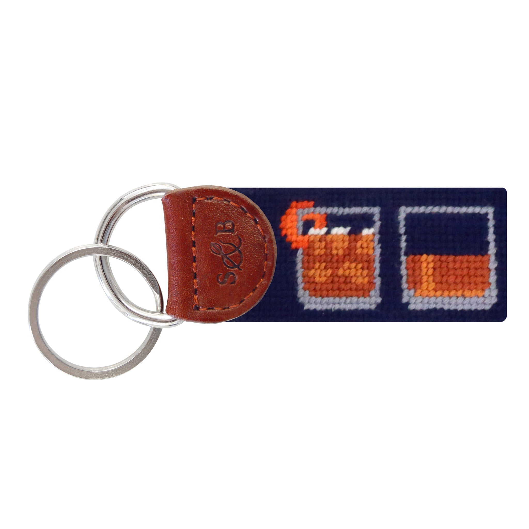 Smathers and Branson Bourbon Five Ways Dark Navy Needlepoint Key Fob  