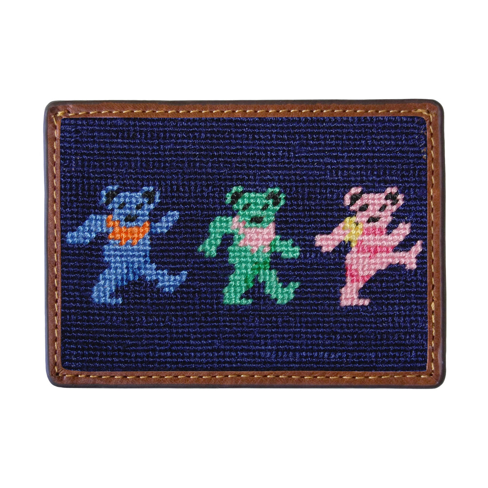 Smathers and Branson Dancing Bears Dark Navy Needlepoint Credit Card Wallet Front side