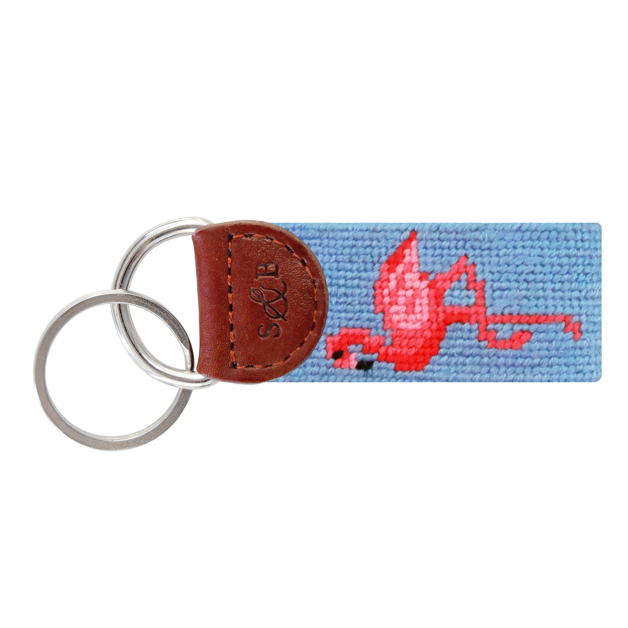 Smathers and Branson Flamingo Light Blue Needlepoint Key Fob  