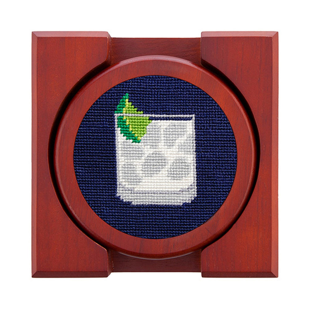 Smathers and Branson Gentlemen's Drinks Dark Navy Needlepoint Coasters with coaster holder  