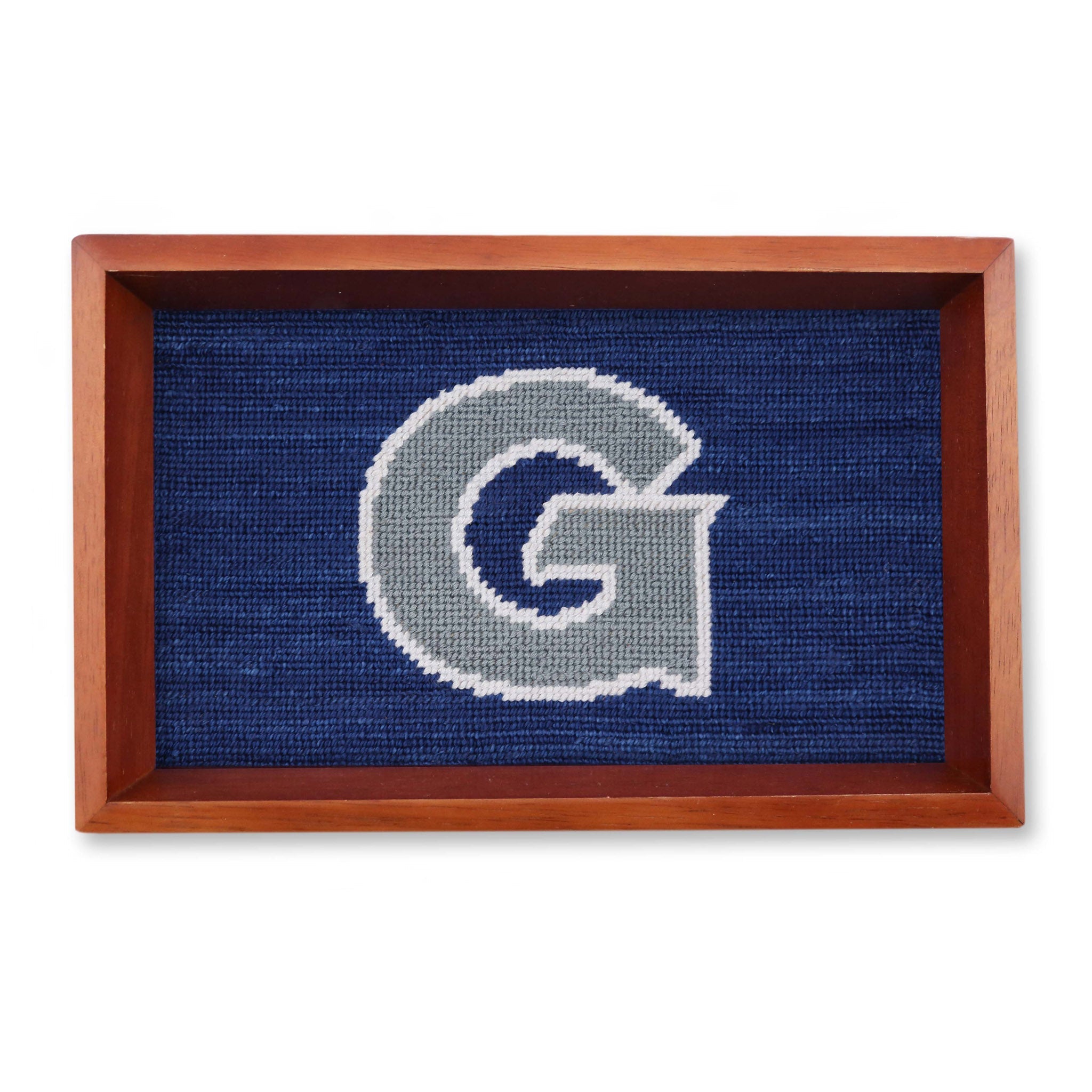 Smathers and Branson Georgetown Valet Tray Classic Navy Chestnut Wood
