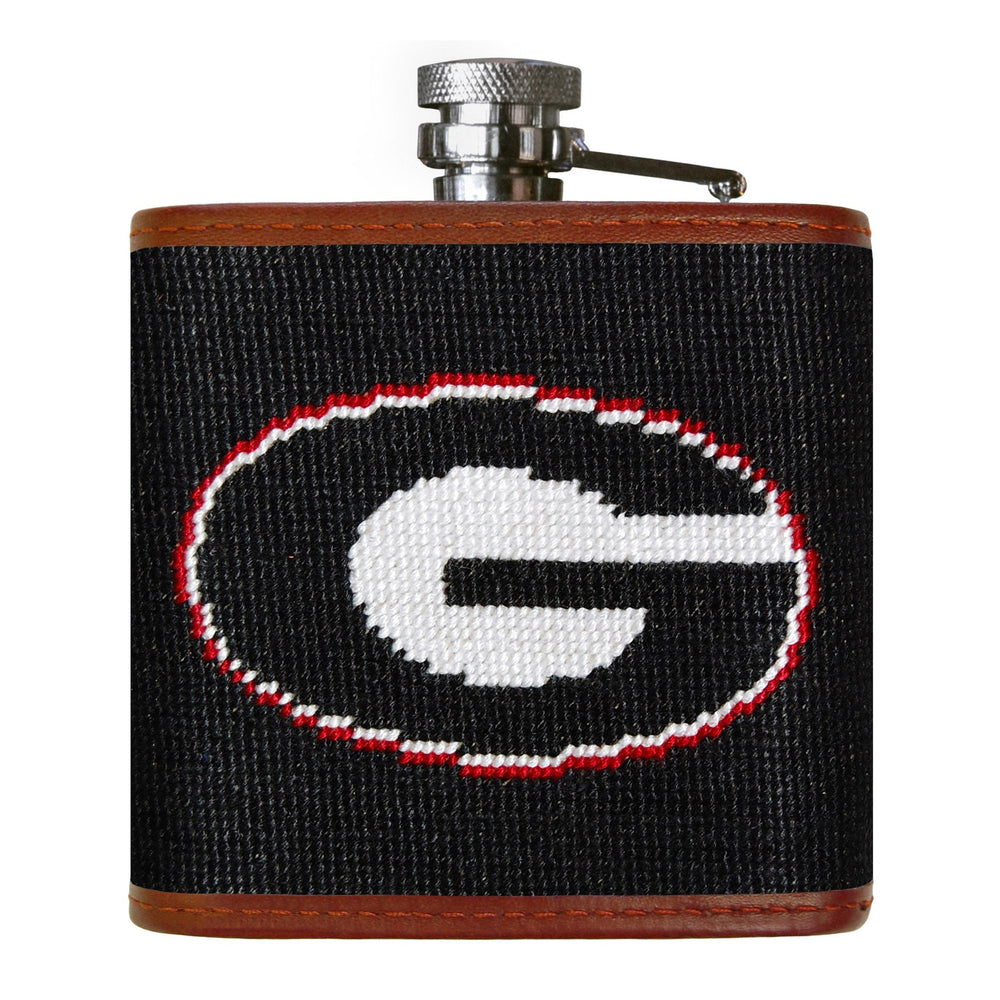 Smathers and Branson Georgia Black Needlepoint Flask Front 