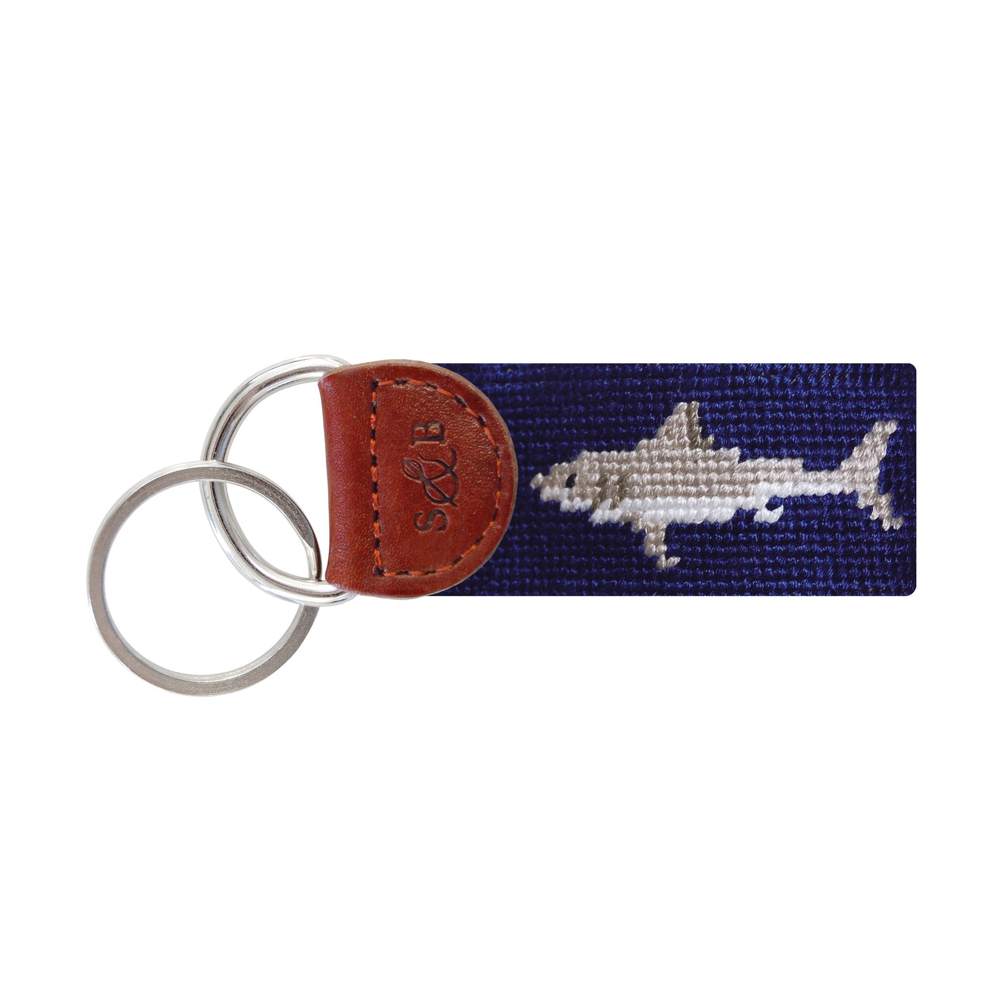 Smathers and Branson Great White Shark Dark Navy Needlepoint Key Fob Back 