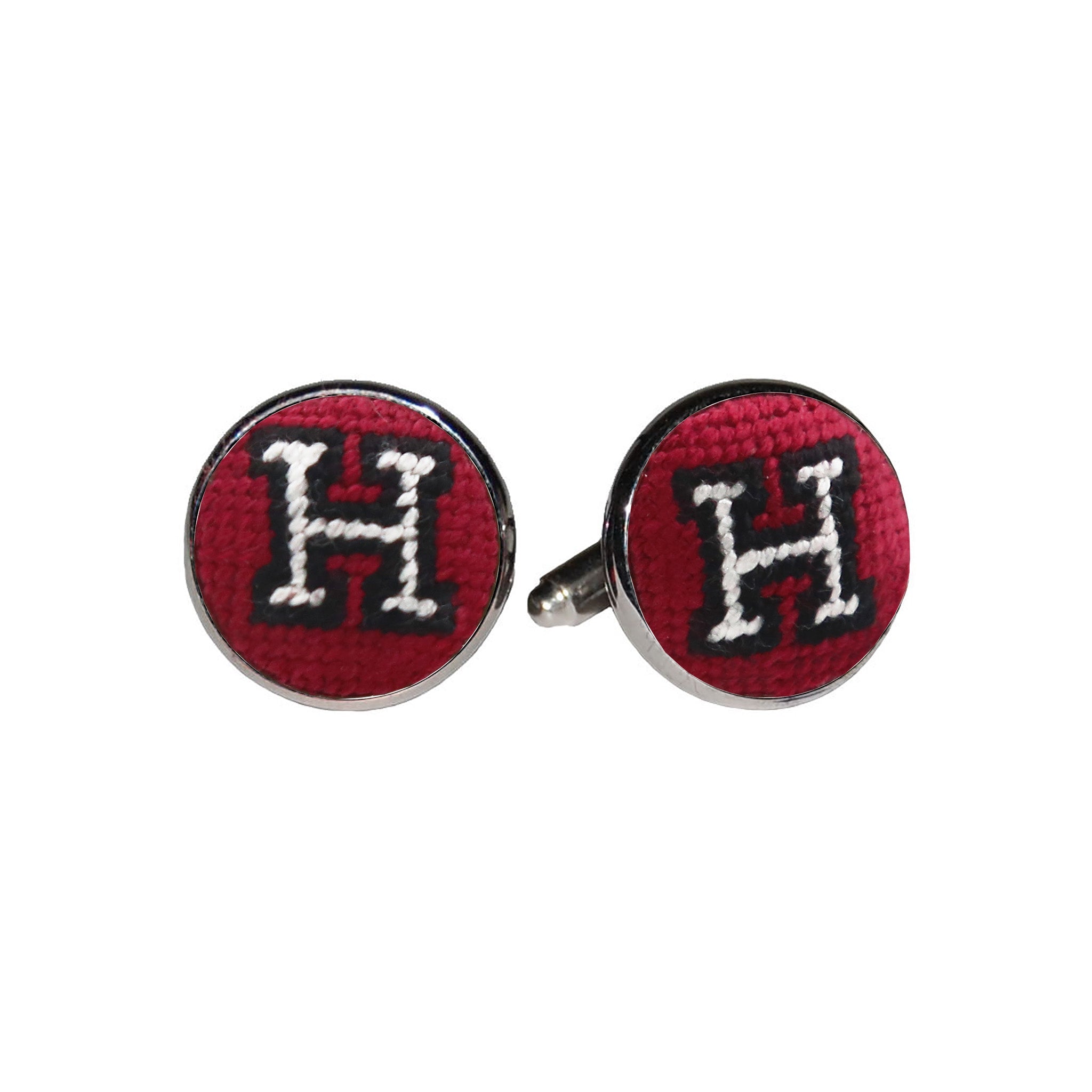 Smathers and Branson Harvard Garnet Needlepoint Cufflinks  