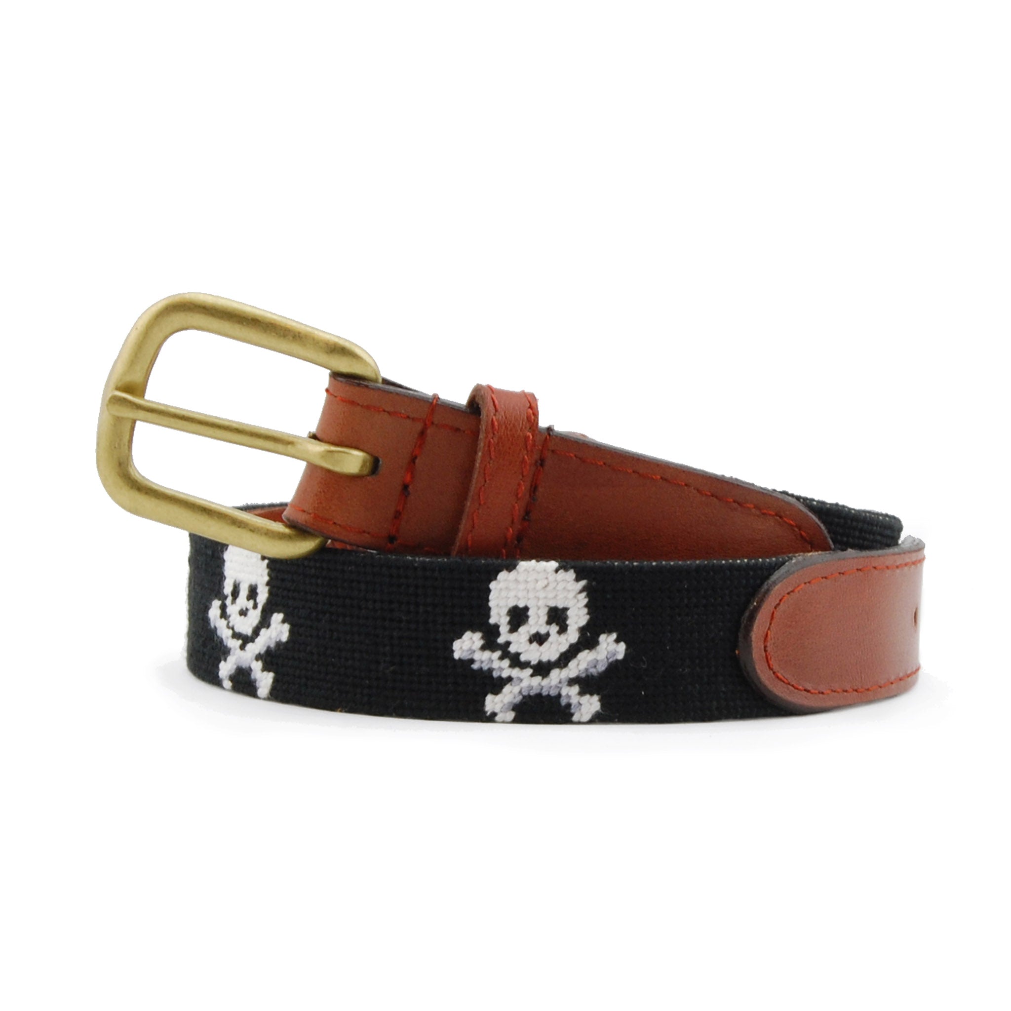 Smathers and Branson Jolly Roger Black Needlepoint Childrens Belt 